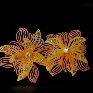 Vintage Clip On Earrings Orange  Yellow Soft Plastic Rhinestone Flower E…